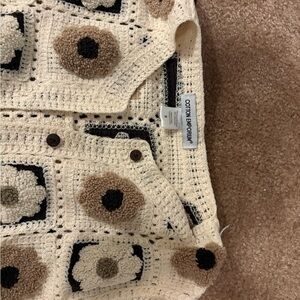 Cotton Emporium Cream and Black Crochet Cardigan